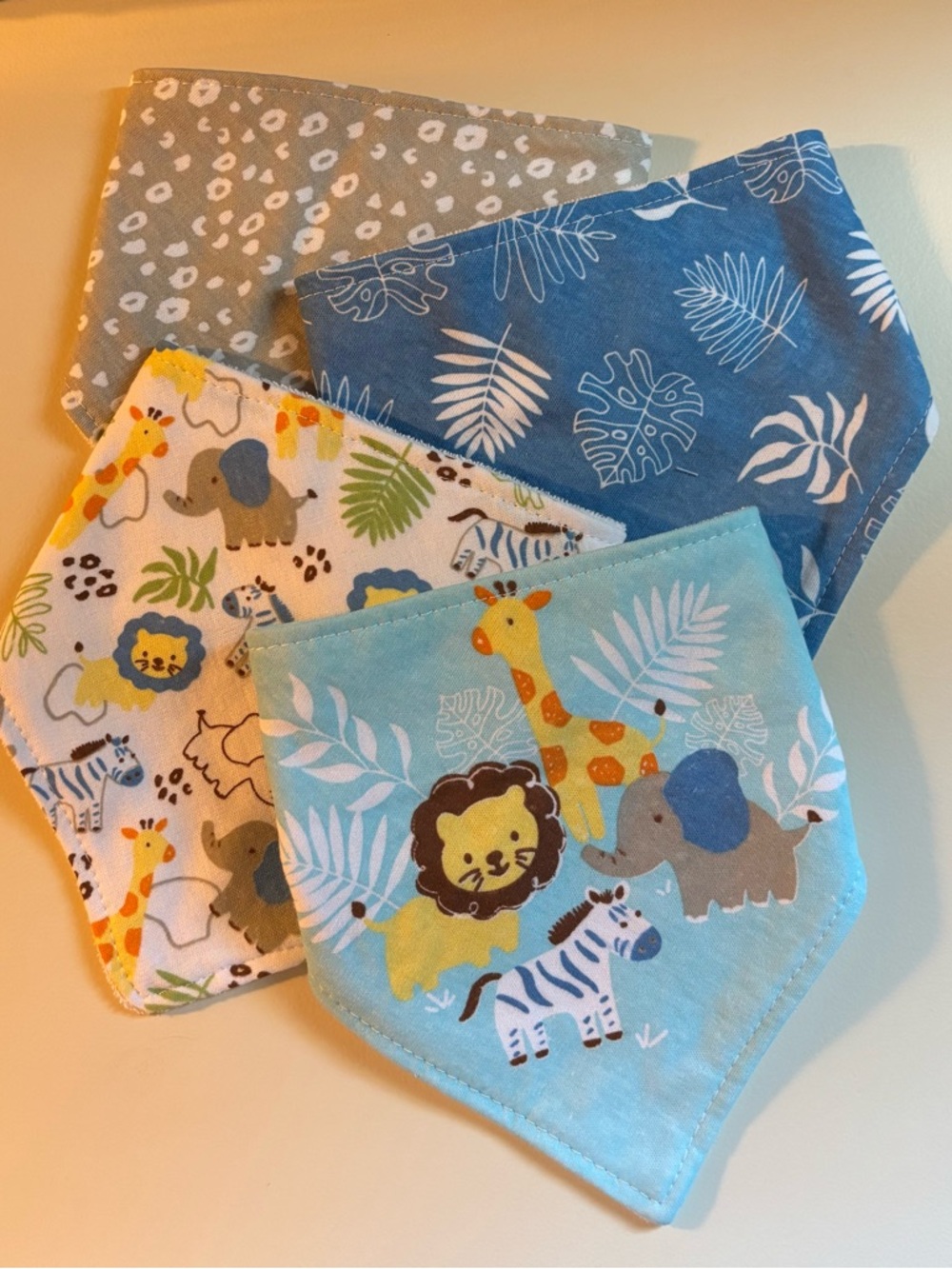 Kids Animal Print Bandana Bibs - Blue & Multicolor